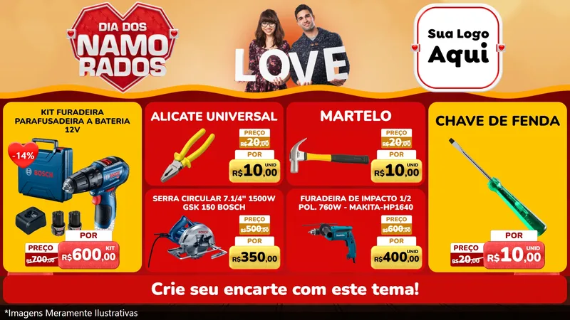 Modelo de TV para TV Horizontal com o tema Dia dos Namorados para Maquinas e Ferramentas