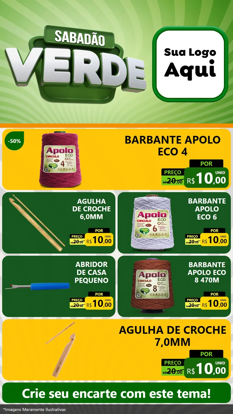 Modelo de TV para TV Vertical com o tema Sabadão Verde para Armarinho e Aviamentos