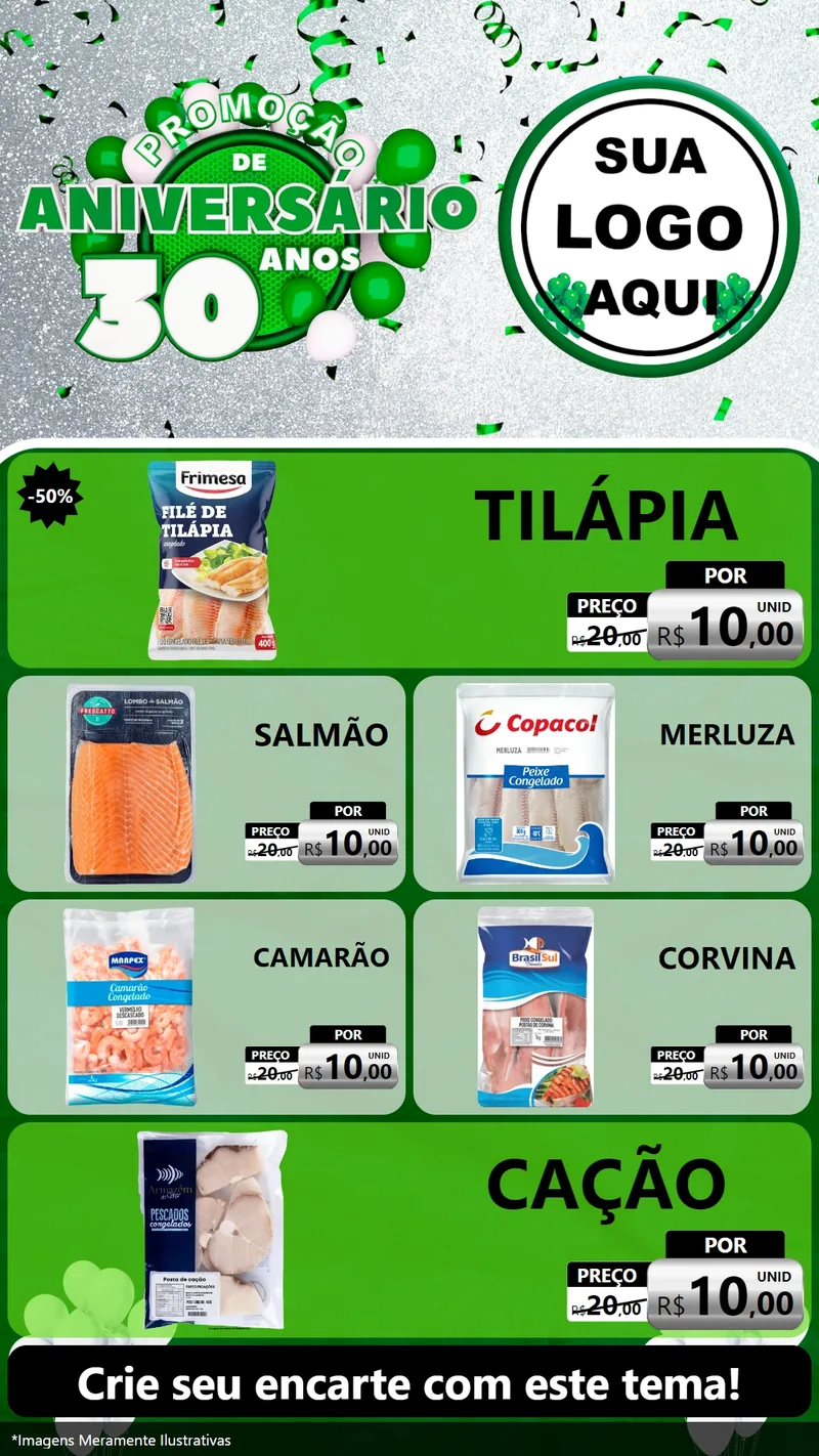 Modelo de TV para TV Vertical com o tema Promoção de Aniversário - 30 Anos para Peixaria