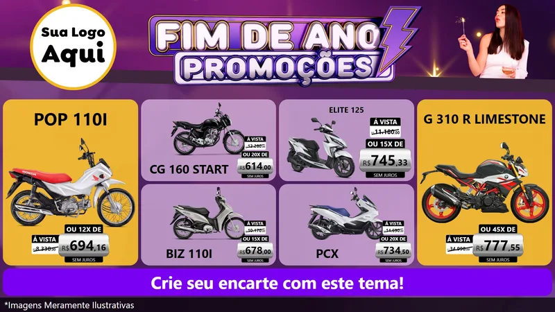 Modelo de TV para TV Horizontal com o tema Fim de Ano Promoções para Concessionaria de Motos