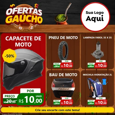 Modelo de Rede Social para Feed Facebook com o tema Ofertas Dia do Gaúcho para Moto peças