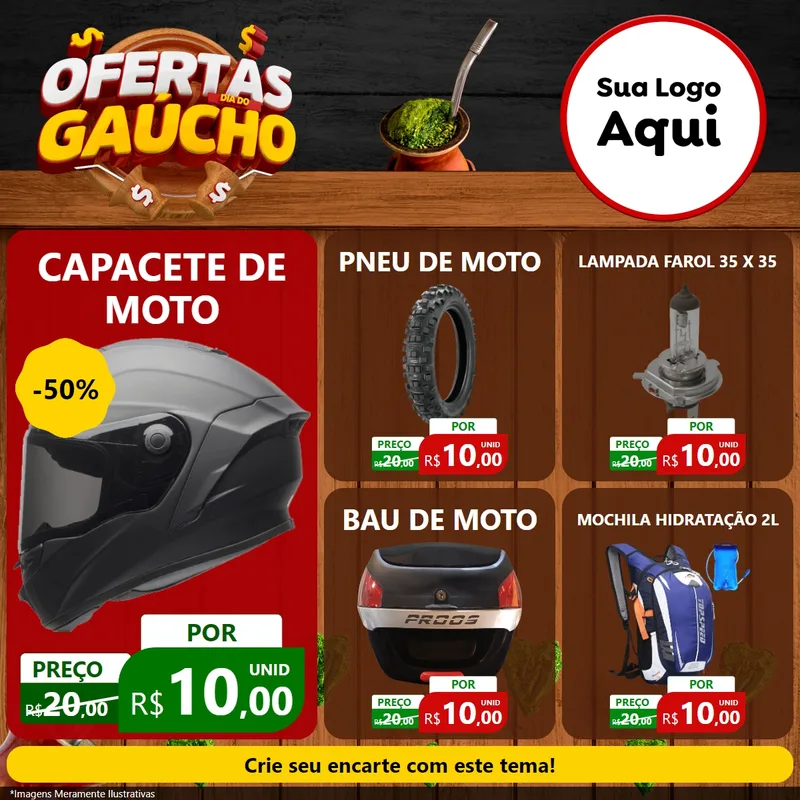 Modelo de Rede Social para Feed Facebook com o tema Ofertas Dia do Gaúcho para Moto peças
