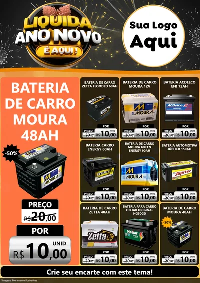 Modelo de Encarte para Encarte A4 Vertical com o tema Liquida Ano Novo É Aqui! para Baterias Elétricas