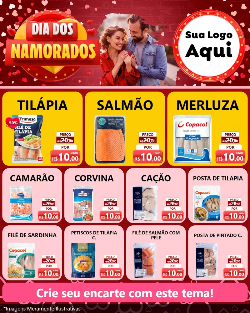 Modelo de Rede Social para Feed Instagram com o tema Dia Dos Namorados para Peixaria