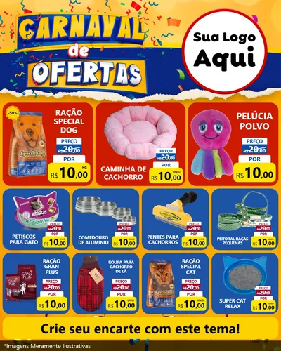 Modelo de Rede Social para Feed Instagram com o tema Carnaval de Ofertas para Pet Shop