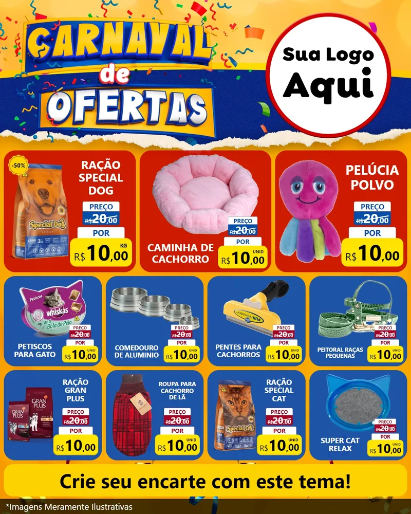 Modelo de Rede Social para Feed Instagram com o tema Carnaval de Ofertas para Pet Shop