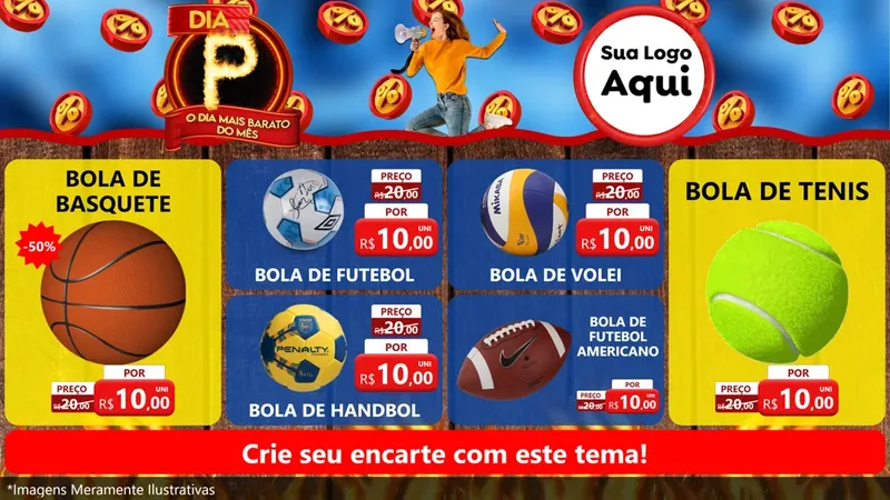 Modelo de TV para TV Horizontal com o tema Dia P - O Dia Mais Barato Do Mês para Artigos Esportivos