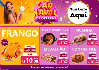 Modelo de Encarte para Encarte A4 Horizontal com o tema Carnaval de Ofertas para Assados