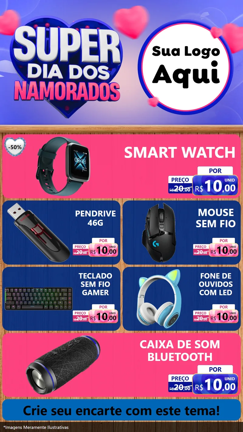 Modelo de TV para TV Vertical com o tema Super Dia dos Namorados para Informática