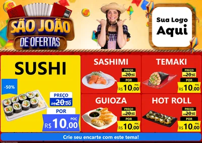 Modelo de Encarte para Encarte A4 Horizontal com o tema São João de Ofertas para Comida japonesa