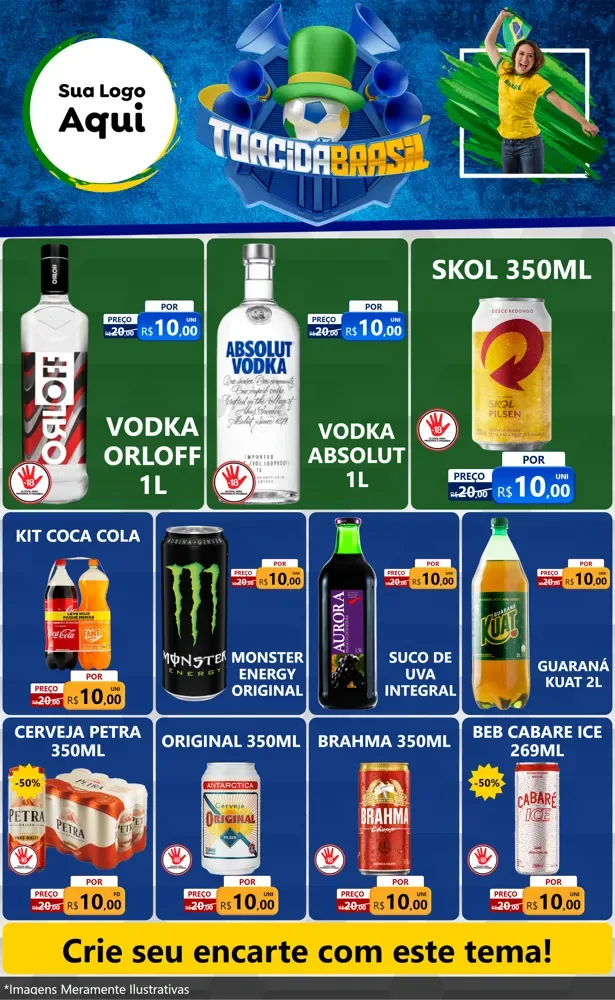 Modelo de Encarte para Encarte Grande com o tema Torcida Brasil - Copa para Distribuidora de bebidas