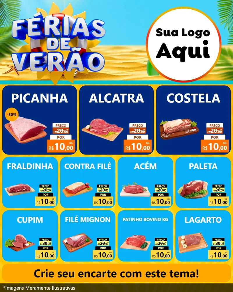 Modelo de Rede Social para Feed Instagram com o tema Férias de Verão para Açougue