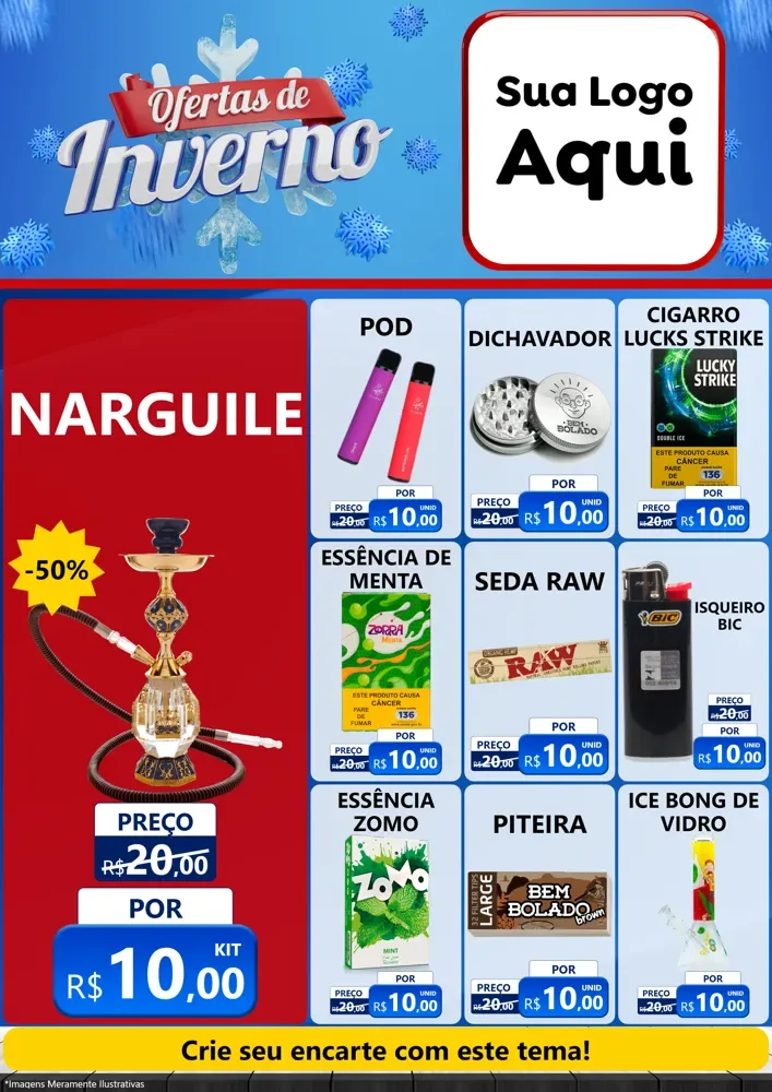 Modelo de Encarte para Encarte A4 Vertical com o tema Ofertas de Inverno para Tabacaria