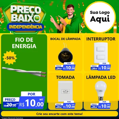 Modelo de Rede Social para Feed Facebook com o tema Preço Baixo de Independência para Materiais Elétricos