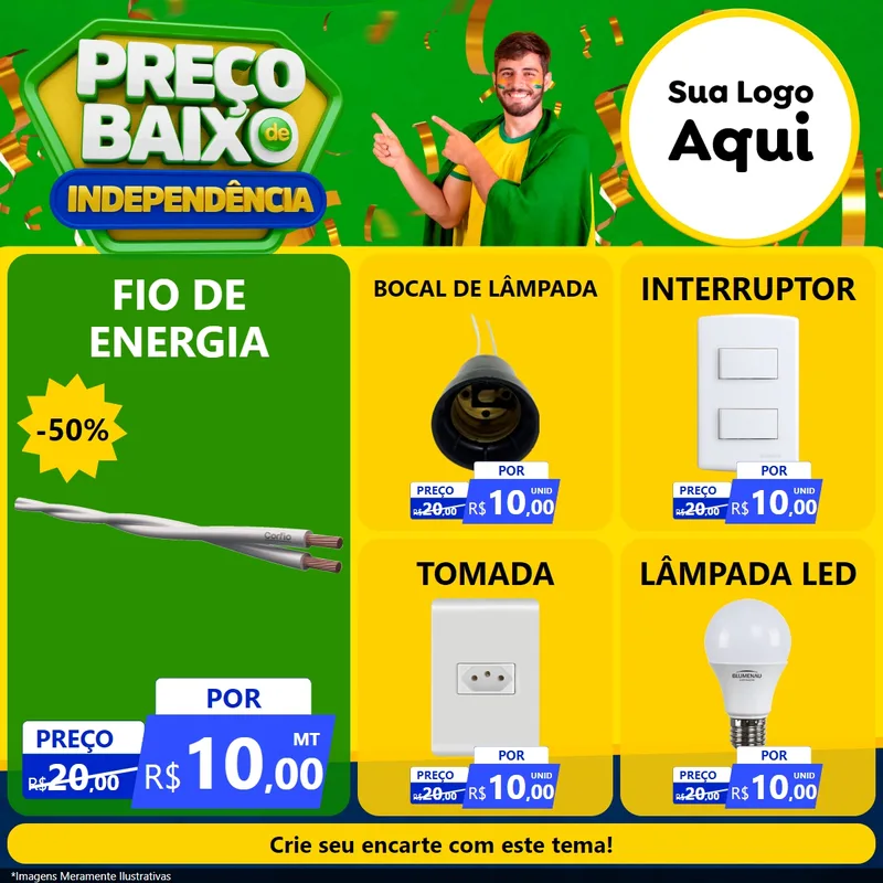 Modelo de Rede Social para Feed Facebook com o tema Preço Baixo de Independência para Materiais Elétricos