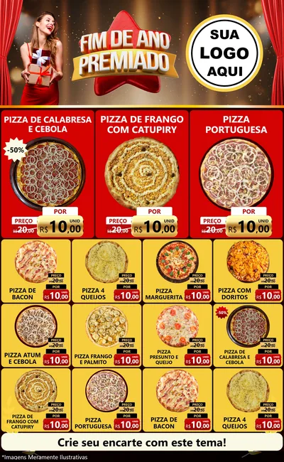 Modelo de Encarte para Encarte Grande com o tema Fim de Ano Premiado para Pizzaria