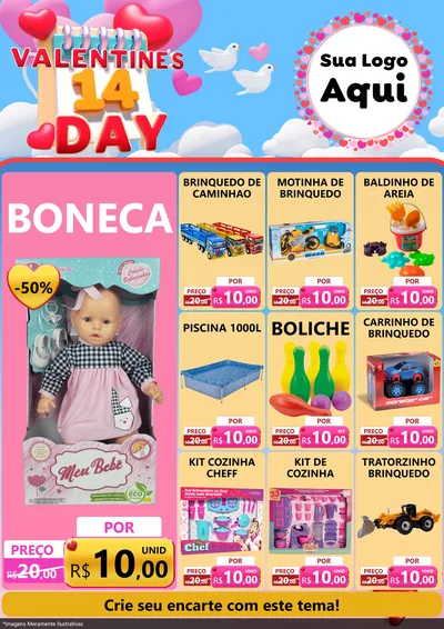 Modelo de Encarte para Encarte A4 Vertical com o tema Valentine's Day para Brinquedos