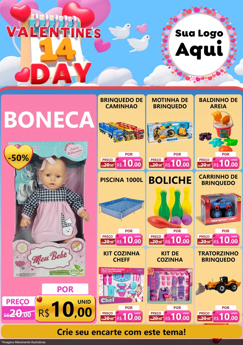 Modelo de Encarte para Encarte A4 Vertical com o tema Valentine's Day para Brinquedos
