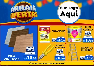 Modelo de Encarte para Encarte A4 Horizontal com o tema Arraiá de Ofertas - Junina para Material para Construção