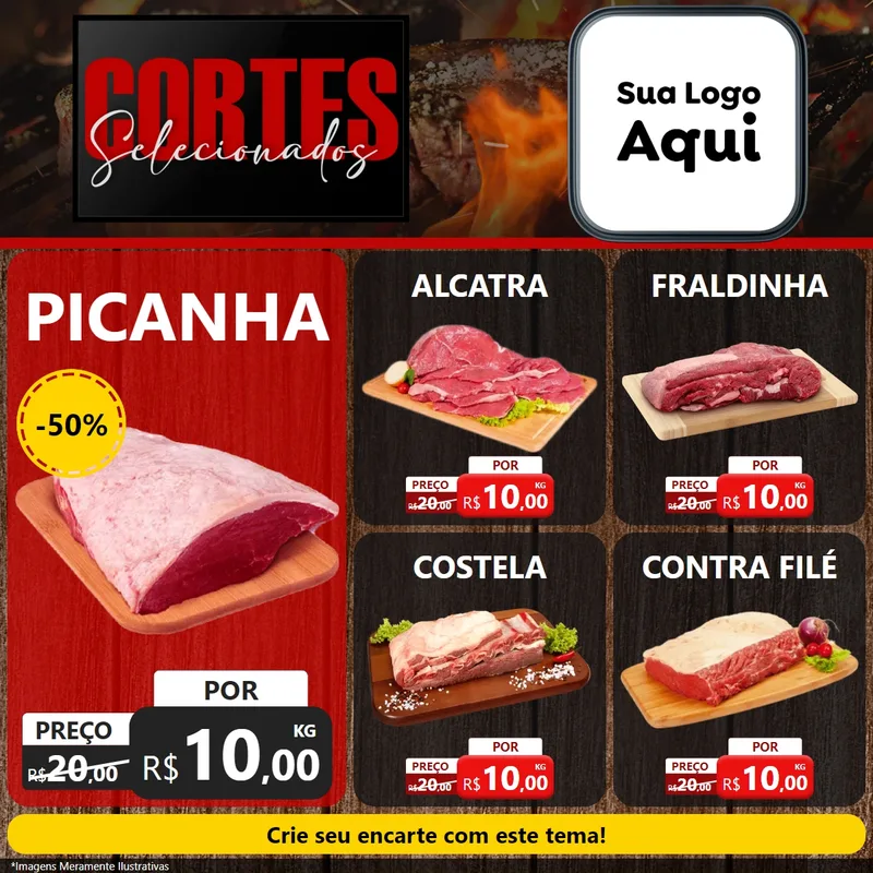 Modelo de Rede Social para Feed Facebook com o tema Cortes Selecionados para Açougue