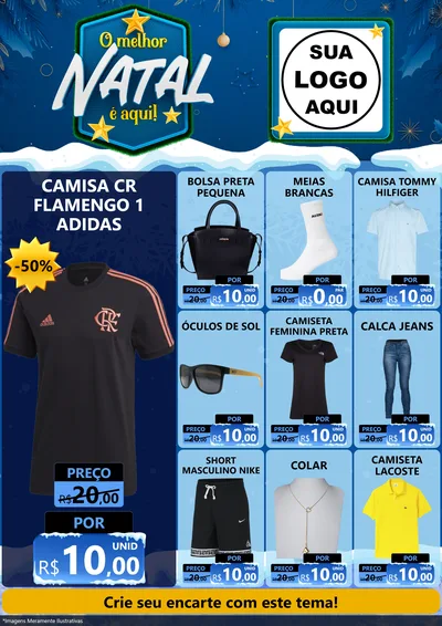 Modelo de Encarte para Encarte A4 Vertical com o tema O Melhor Natal É Aqui! para Roupas e acessórios