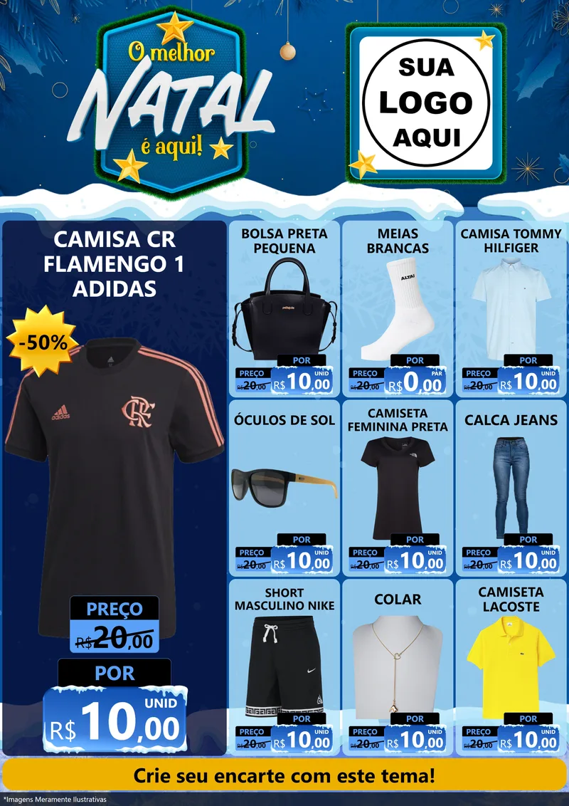 Modelo de Encarte para Encarte A4 Vertical com o tema O Melhor Natal É Aqui! para Roupas e acessórios