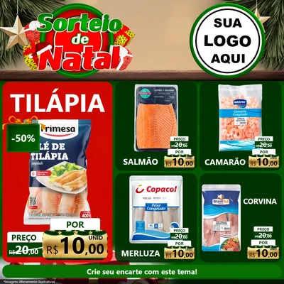Modelo de Rede Social para Feed Facebook com o tema Sorteio de Natal para Peixaria