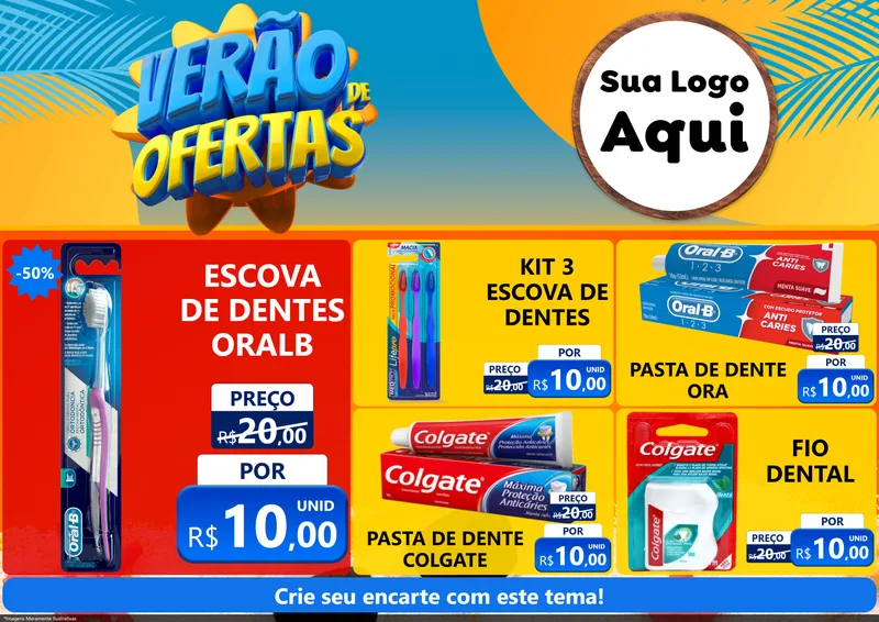 Modelo de Encarte para Encarte A4 Horizontal com o tema Verão de Ofertas para Higiene Pessoal