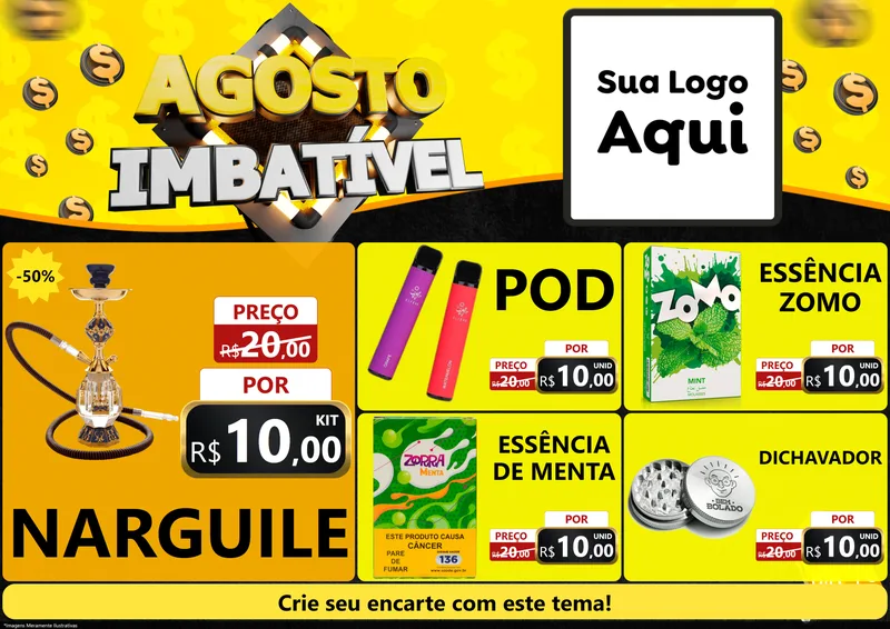 Modelo de Encarte para Encarte A4 Horizontal com o tema Agosto Imbatível para Tabacaria