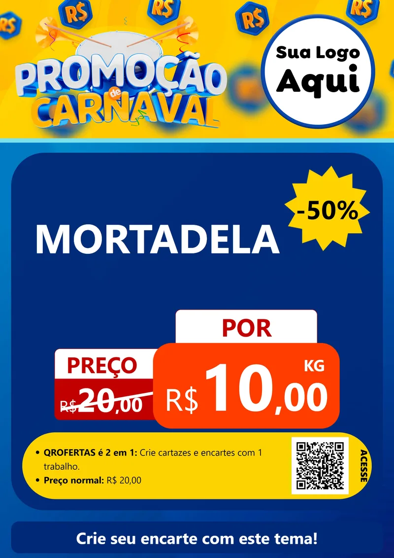 Modelo de Cartaz para Cartaz A4 Vertical com o tema Promoção de Carnaval para Frios e Laticínios