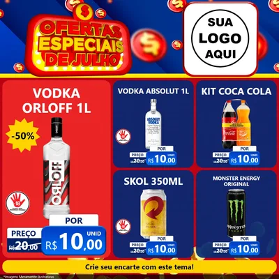 Modelo de Rede Social para Feed Facebook com o tema Ofertas Especiais de Julho para Distribuidora de bebidas