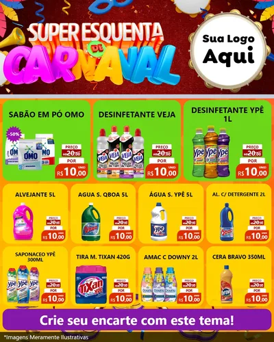 Modelo de Rede Social para Feed Instagram com o tema Super Esquenta de Carnaval para Produtos de Limpeza