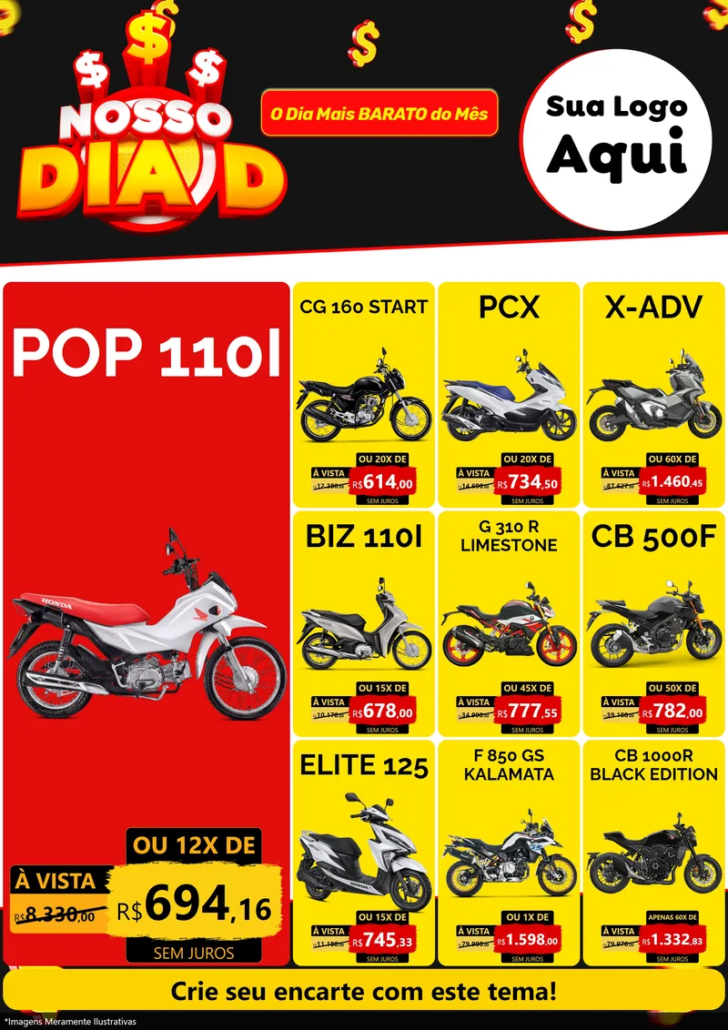 Modelo de Encarte para Encarte A4 Vertical com o tema Nosso Dia D para Concessionaria de Motos