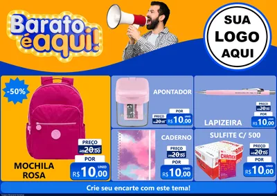 Modelo de Encarte para Encarte A4 Horizontal com o tema Barato é aqui para Papelaria