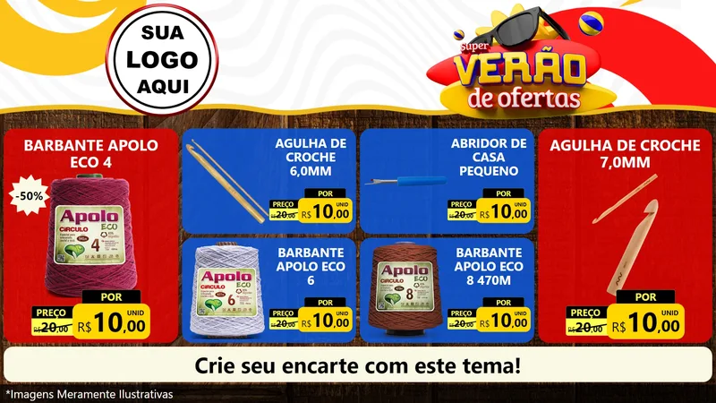 Modelo de TV para TV Horizontal com o tema Super Verão de Ofertas para Armarinho e Aviamentos