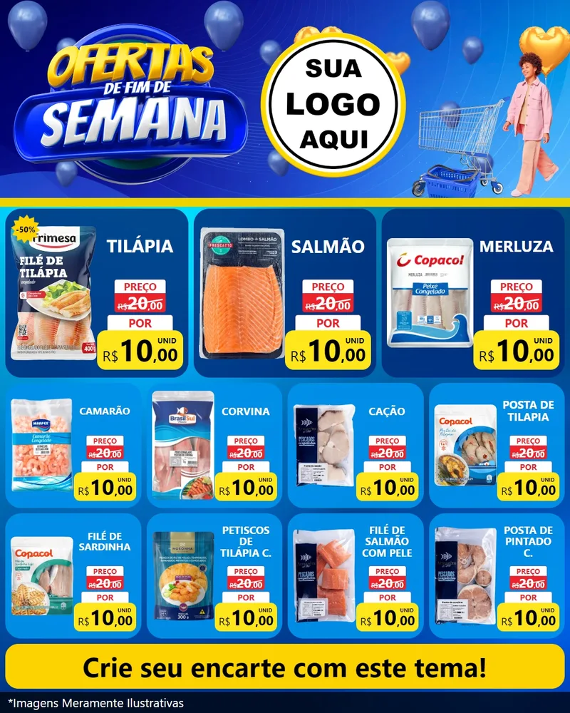 Modelo de Rede Social para Feed Instagram com o tema Ofertas de Fim de Semana para Peixaria