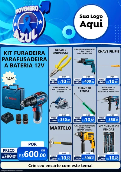 Modelo de Encarte para Encarte A4 Vertical com o tema Novembro Azul para Maquinas e Ferramentas