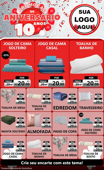 Modelo de Encarte para Encarte Grande com o tema Promoção de Aniversário - 10 Anos para Cama, Mesa e Banho