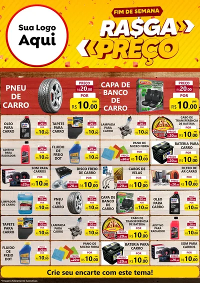 Modelo de Encarte para Encarte A4 Vertical com o tema Fim de Semana Rasga Preços para Auto peças