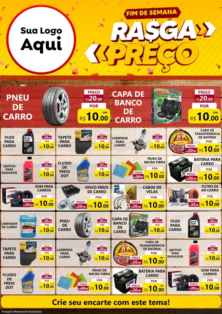 Modelo de Encarte para Encarte A4 Vertical com o tema Fim de Semana Rasga Preços para Auto peças