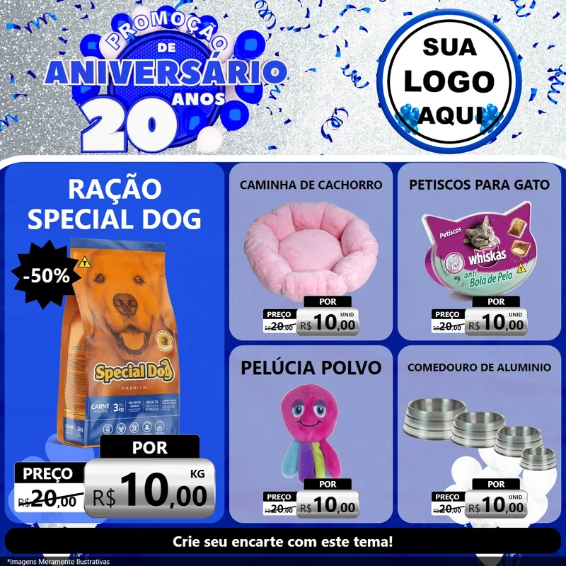 Modelo de Rede Social para Feed Facebook com o tema Promoção de Aniversário - 20 Anos para Pet Shop