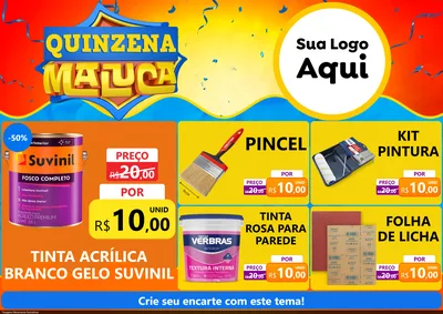 Modelo de Encarte para Encarte A4 Horizontal com o tema Quinzena Maluca para Tintas e Ferramentas