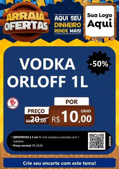 Modelo de Cartaz para Cartaz A4 Vertical com o tema Arraiá de Ofertas - Junina para Distribuidora de bebidas
