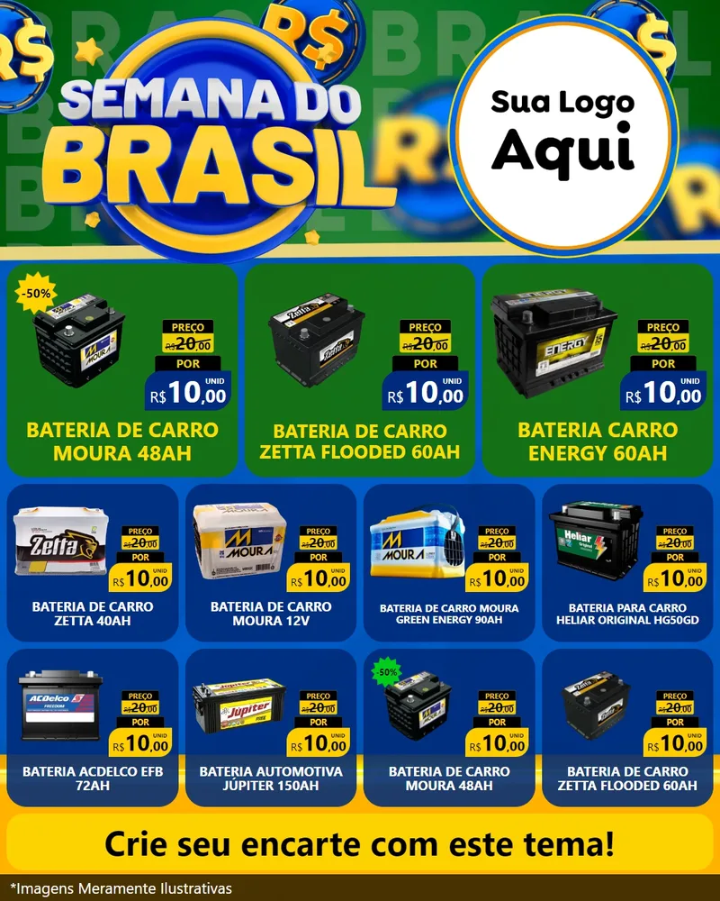 Modelo de Rede Social para Feed Instagram com o tema Semana Do Brasil para Baterias Elétricas