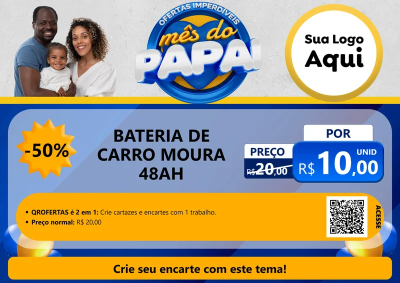 Modelo de Cartaz para Cartaz A4 Horizontal com o tema Ofertas Imperdíveis Mês Do Papai para Baterias Elétricas