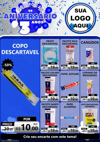 Modelo de Encarte para Encarte A4 Vertical com o tema Promoção de Aniversário - 3 Anos para Embalagens