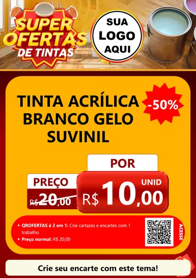 Modelo de Cartaz para Cartaz A4 Vertical com o tema Super Ofertas de Tinta para Tintas e Ferramentas