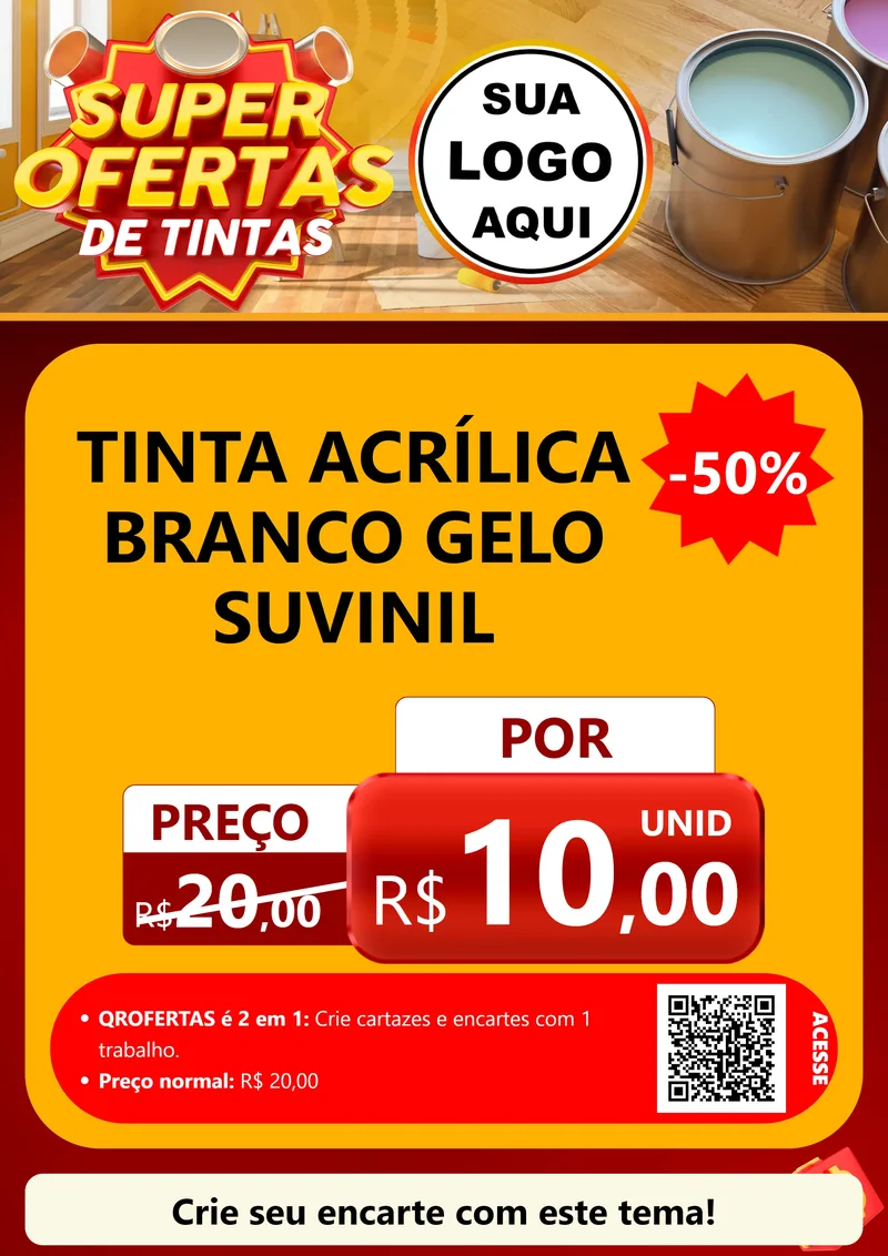 Modelo de Cartaz para Cartaz A4 Vertical com o tema Super Ofertas de Tinta para Tintas e Ferramentas