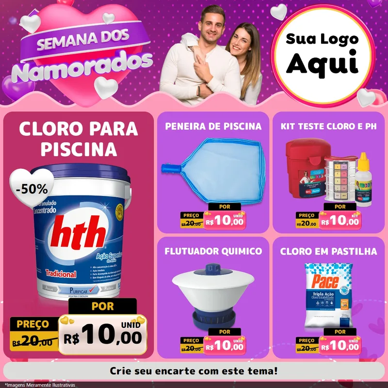Modelo de Rede Social para Feed Facebook com o tema Semana dos Namorados para Produtos para Piscina