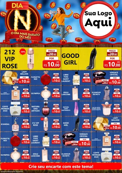 Modelo de Encarte para Encarte A4 Vertical com o tema Dia N - O Dia Mais Barato Do Mês para Perfumes